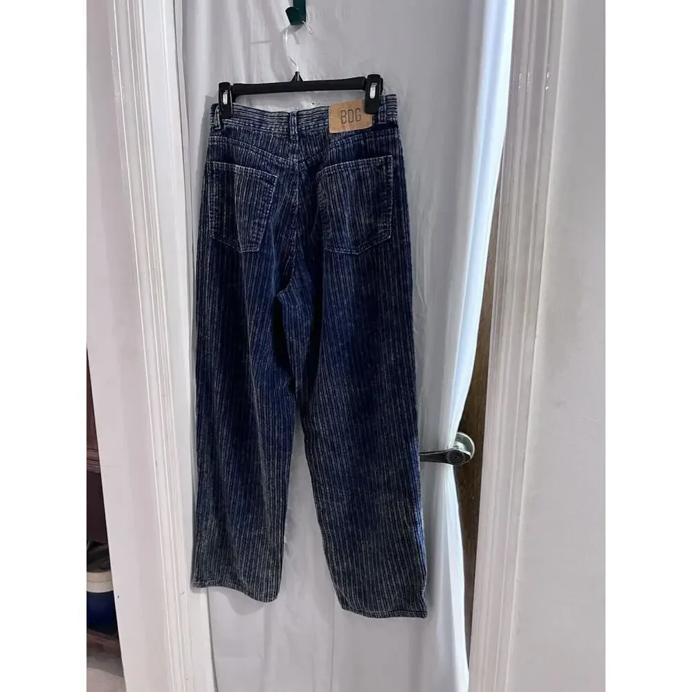 Urban Outfitters Bdg Blue Acid Washed High Rise Baggy Wide Leg Corduroy Pants 29